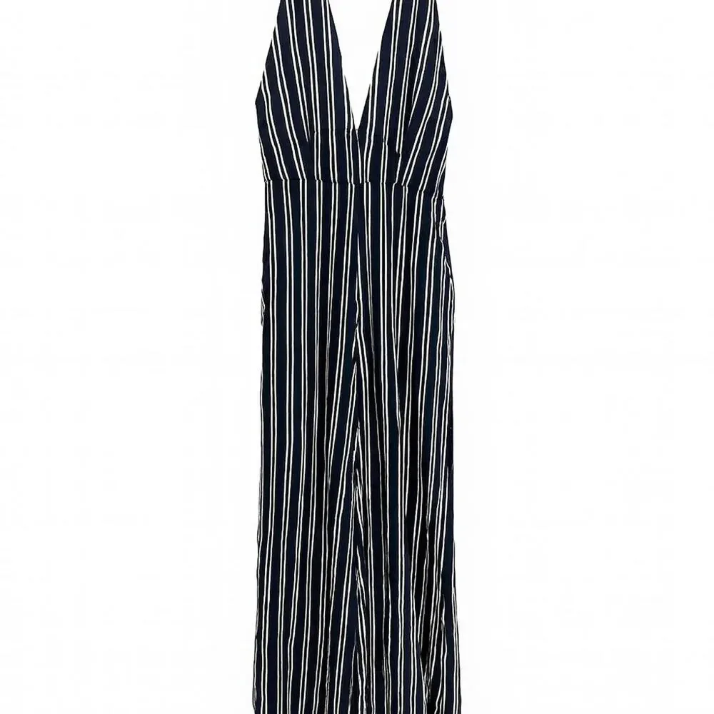 Jack by BB Dakota Navy Striped Halter Wide-Leg Jumpsuit – Size 6